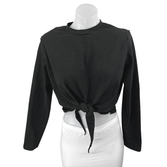 Frankie Shop Black Long Sleeve Crew Neck Tie T Shirt Tee Sweatshirt Crop Top S - Picture 1 of 4